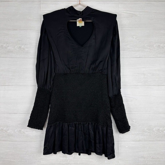 Farm Rio Heart Neckline Mini Dress Size XS Black Ruffle Mock Neck Valentines - Picture 2 of 16